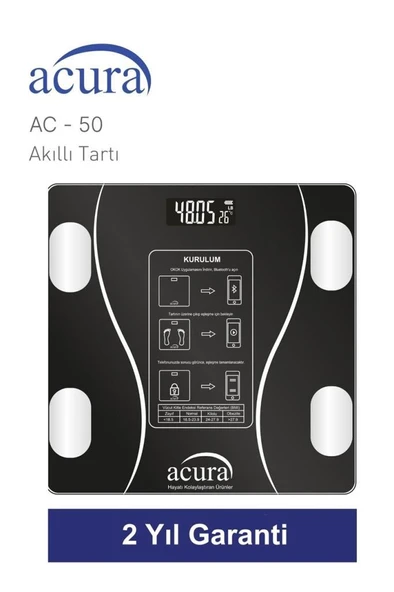 Acura Ac-50 CE Onaylı Yağ Su Kas ve Kilo Ölçer Akıllı Tartı - 4