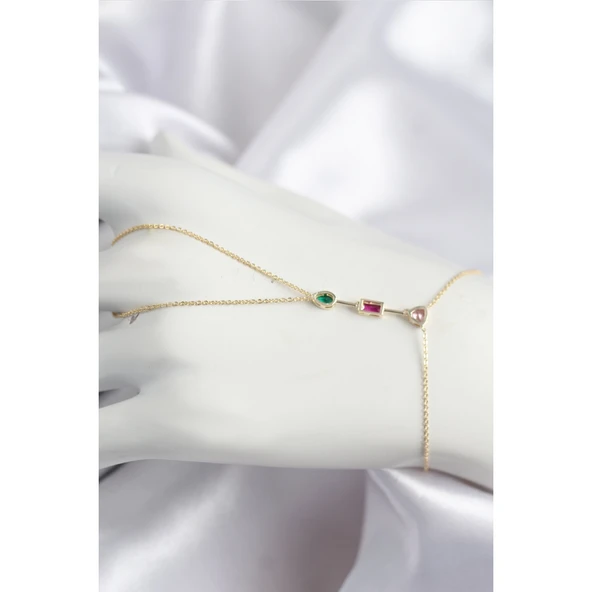 Pirinç Renkli Zirkon Taşlı Model Gold Renk Şahmeran - Tj-sn723