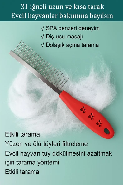 DostTarak-Tüy Açıcı Kedi Köpek Tarağı Tek Taraflı Metal Dişli Evcil Hayvan Bakım Fırçası - 3