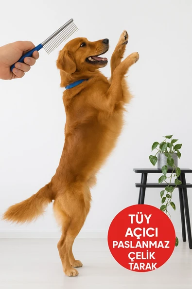 DostTarak-Tüy Açıcı Kedi Köpek Tarağı Tek Taraflı Metal Dişli Evcil Hayvan Bakım Fırçası