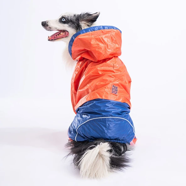 Pawstar BiColor Turuncu-Lacivert Polarlı Su Geçirmez Orta-Büyük Irk Köpek Yağmurluk Tulum - Resim 2