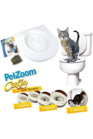 Pet Zoom Kedi Tuvaleti Eğitim Seti Kedi Klozeti Citty Kitty Alıştırıcı Eğitim Seti Klozet Kapağı Eğitim Seti