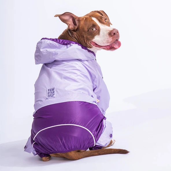 Pawstar BiColor Lila-Mor Polarlı Su Geçirmez Orta-Büyük Irk Köpek Yağmurluk Tulum - Resim 3