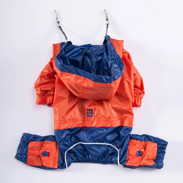 Pawstar BiColor Turuncu-Lacivert Polarlı Su Geçirmez Orta-Büyük Irk Köpek Yağmurluk Tulum - Resim 4