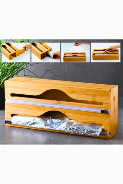 Bundeba Bambu 2 Bölmeli Streç ve Folyo Kesici Tezgah Üstü Çekmece İçi Organizer 33,5x15,5x8 Cm