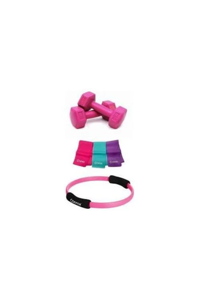 Cosfer Pilates Çemberi 3'lü Plates Bandı Ve Dambıl 3'lü Set - 1