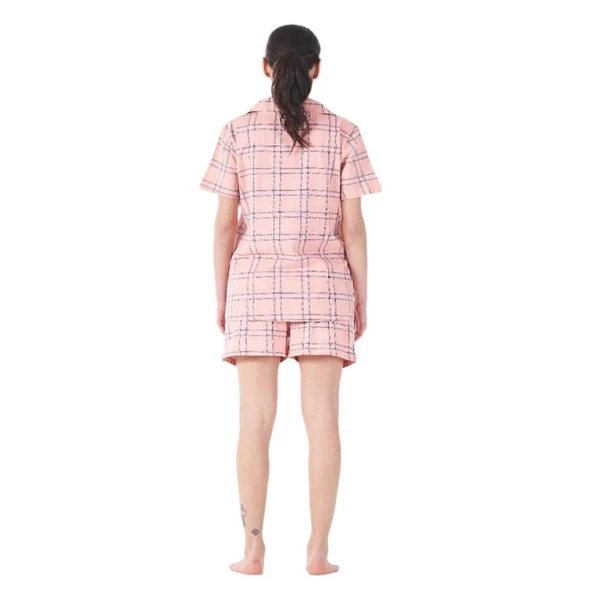 Estiva Kareli Desen Önden Düğmeli Bayan Şort Takım - Resim 2