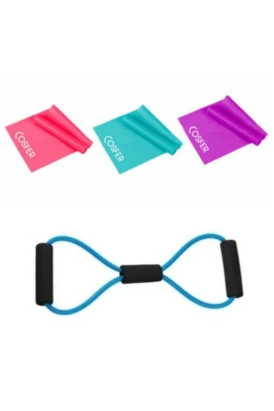 Cosfer Egzersiz Direnç Lastiği Ve 3'lü 120*7,5 Cm Pilates Direnç Lastiği - 1