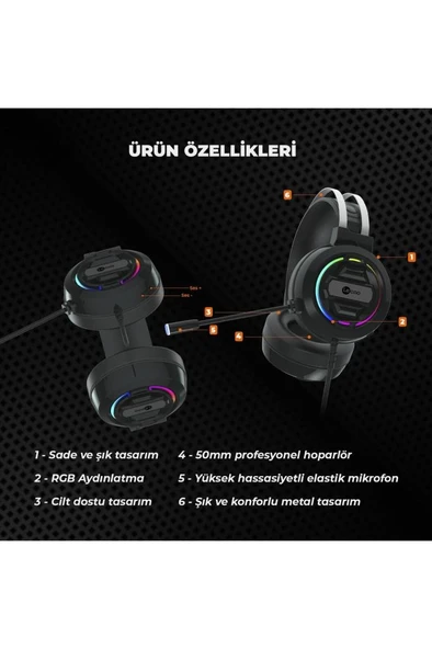Lenovo Lecoo HT401 RGB USB Kablolu Kulak Üstü Oyuncu Kulaklığı Outlet - 5