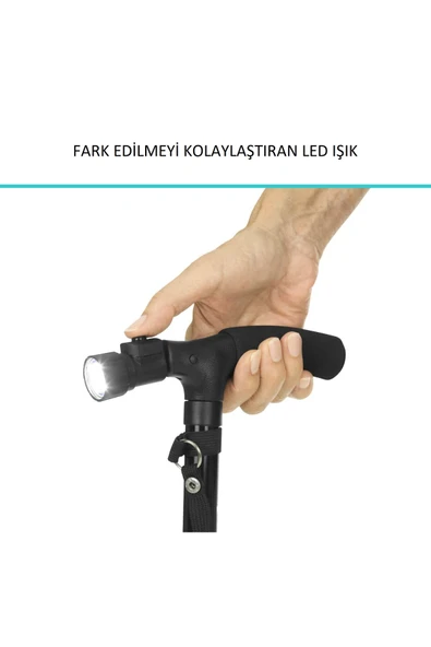 Bundeba Katlanabilir Çok Fonksiyonlu Sağlam Kaliteli Işıklı Baston - 3