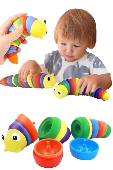 elisalife Tırtıl Renkli Eğlenceli Eğitici Sök Tak Tırtıl Oyuncağı - 4