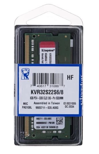 Kingston KVR32S22S6/8 8 GB DDR4 3200 MHz CL22 Notebook Ram - 1