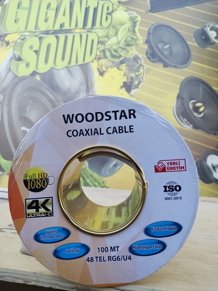 WOODSTAR KOAKSİYEL ANTEN KABLOSU RG6/U4 48 TEL 100M