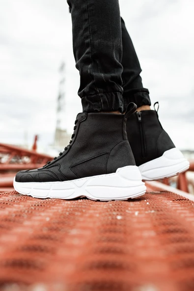 Pabucmarketi Fermuarlı Bağcık Detaylı Erkek Sneaker Bot Siyah - Resim 6