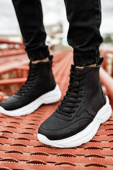 Pabucmarketi Fermuarlı Bağcık Detaylı Erkek Sneaker Bot Siyah - Resim 5