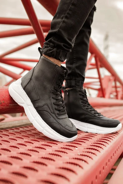 Pabucmarketi Fermuarlı Bağcık Detaylı Erkek Sneaker Bot Siyah - Resim 3