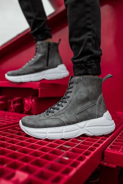 Pabucmarketi Fermuarlı Bağcık Detaylı Erkek Sneaker Bot Antrasit - 5