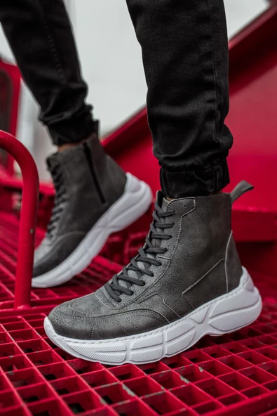 Pabucmarketi Fermuarlı Bağcık Detaylı Erkek Sneaker Bot Antrasit