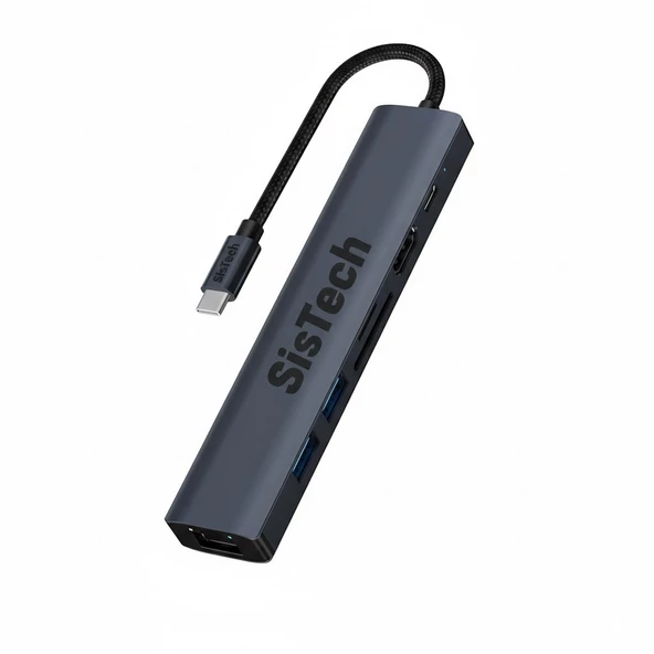 Ally BYL-2303 7 in 1 Dönüştürücü Çoğaltıcı Hub - Type-C To 1000Mbps Ethernet 4K HDMI USB 3.0 PD100W SD-TF Cards - 4