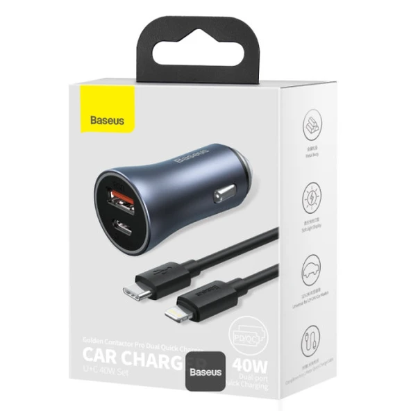 BASEUS GOLDEN 40W ARAÇ İÇİ ŞARJ + 1M KABLO-GRİ - 3