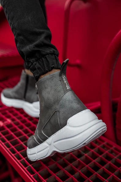 Pabucmarketi Fermuarlı Bağcık Detaylı Erkek Sneaker Bot Antrasit - 4