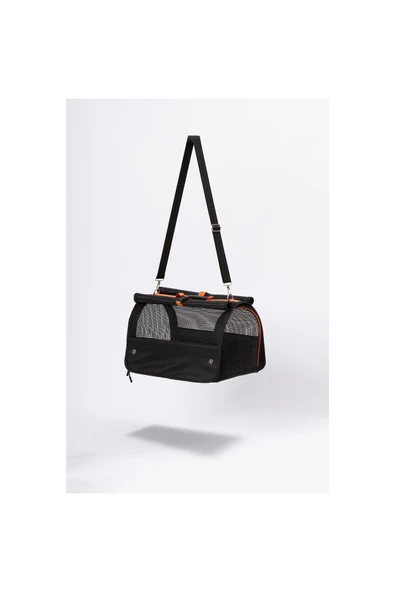 Perdeli Flybag Plastik Yırtılmaz Fileli Kedi Ve Köpek Havayolu Taşıma Çantası Siyah - 5