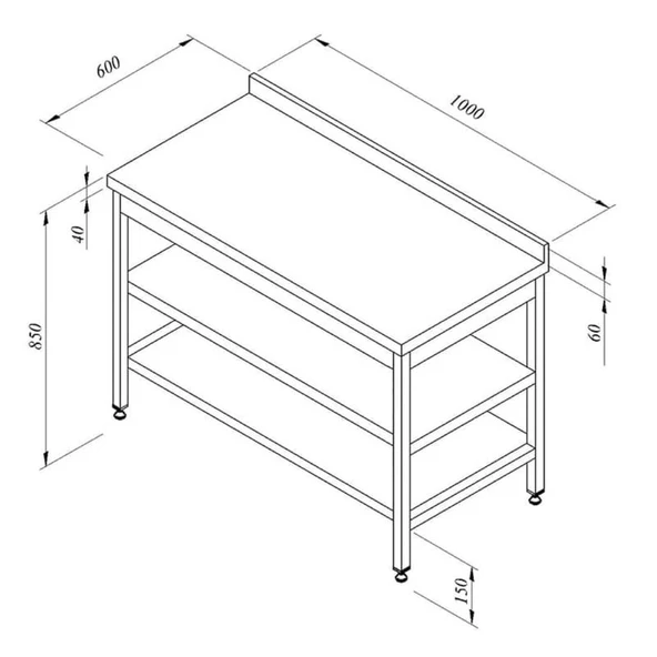 Öztiryakiler Çalışma Tezgahı Ara Raflı Sırtlı 100x60 Cm ürün görseli