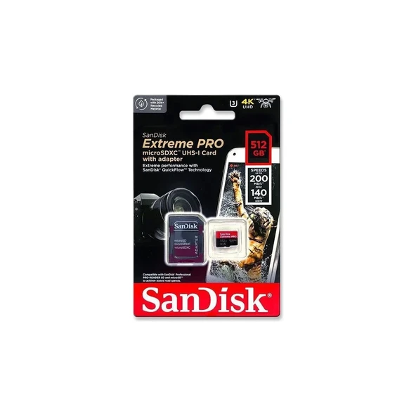 SanDisk Extreme Pro SDSQXCZ-512G-GN6MA Class 10 UHS-I U3 A2 V30 512 GB Micro SD Kart - 4