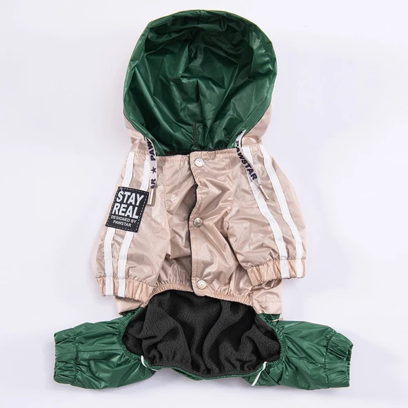 Pawstar BiColor Bej-Yeşil Polarlı Su Geçirmez Orta-Büyük Irk Köpek Yağmurluk Tulum - 5