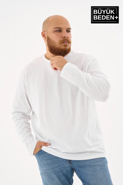 Erkek Büyük Beden Uzun Kollu 2 İplik Bisiklet Yaka Tişört - 10
