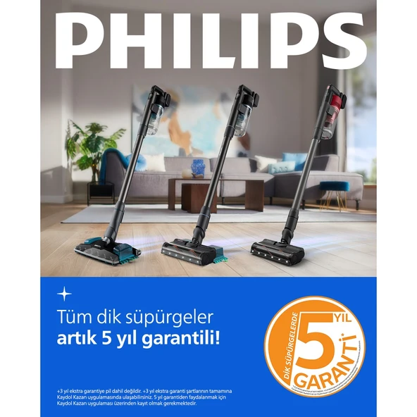 Phılıps XC7053/01 7000 Serisi Aqua 25.2 V Kablosuz Dik Süpürge, PowerCyclone 12, TriActive Akıllı Başlık, 80 dk'ya Kadar Şarj, 3 Aşamalı Filtreleme, - 12