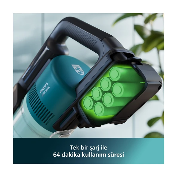 6000 Serisi Kablosuz Dikey Süpürge, PowerCyclone 11, Aqua Modül ile Kolay Mop, TriActive LED Başlık, 64 Dakika Kullanım Süresi, XC6553/01 - Resim 6