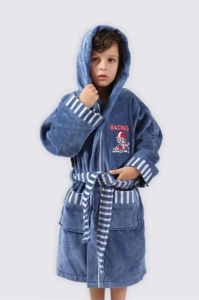 Ecocotton Racer Erkek Çocuk Bornoz %100 Organik Pamuk Nakışlı Mavi 5-6 Yaş ürün görseli