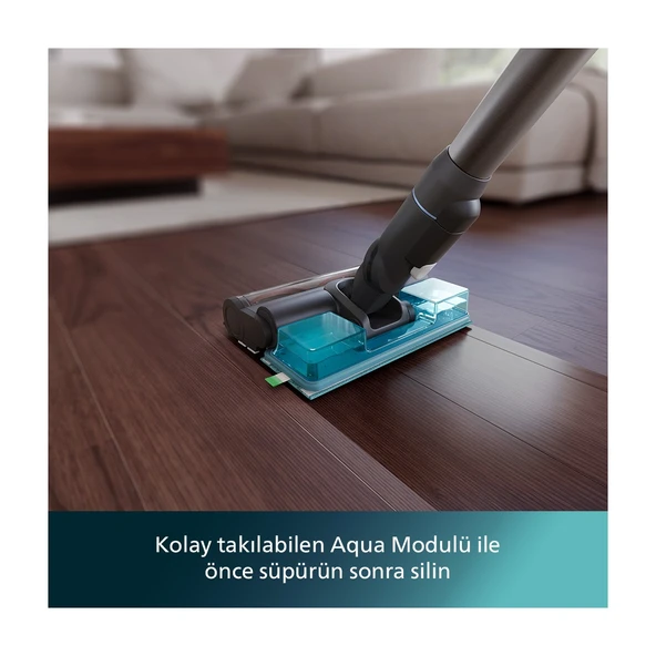 Phılıps XC7053/01 7000 Serisi Aqua 25.2 V Kablosuz Dik Süpürge, PowerCyclone 12, TriActive Akıllı Başlık, 80 dk'ya Kadar Şarj, 3 Aşamalı Filtreleme, - 4