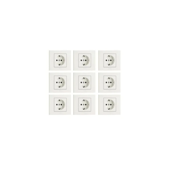Grano Beyaz Topraklı Priz 9'lu Paket (çerçeve Dahil) ürün görseli 1