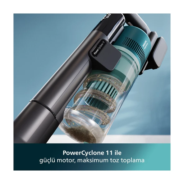 6000 Serisi Kablosuz Dikey Süpürge, PowerCyclone 11, Aqua Modül ile Kolay Mop, TriActive LED Başlık, 64 Dakika Kullanım Süresi, XC6553/01 - Resim 5