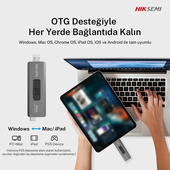 Hiksemi Swift S309C 2 TB USB-C + USB-A Çıkışlı - PC/iOS/Android/Konsol Uyumlu Taşınabilir SSD - Resim 6