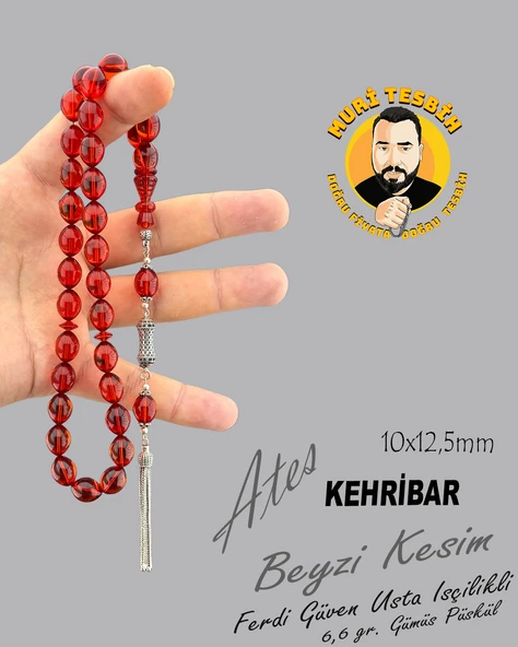6,6 GR 925 AYAR GÜMÜŞ PSÜKÜL FERDİ GÜVEN ATEŞ KEHRİBAR BEYZİ KESİM 10X12,50 - 1