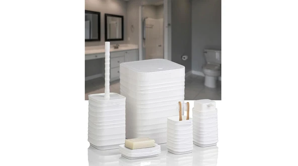 Banyo Seti Plastik Beyaz Renk 5 Parça - 1