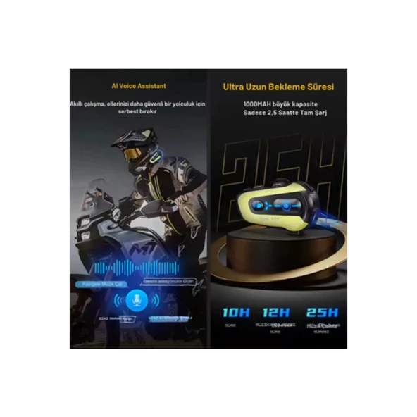 N3x Rgb Işıklı Intercom 3 Kişi Bağlantılı 1000mah Motosiklet Bluetooth Kulaklık Seti - 3