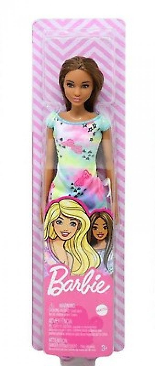 Lİsanslı Renkli Elbiseli Esmer Barbie Bebek  8006