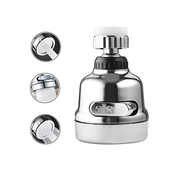 Krom 3 Fonksiyonlu Mutfak Lavabo Başlığı 360 Derece Döner Musluk Ucu - 2