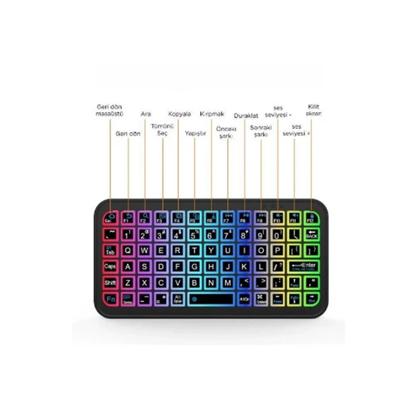 Mini Klavye Smarttv Işıklı Bluetooth Kablosuz Televizyon Ps3 Dizüstü Tabletler Ve Telefonlar İçin - 4