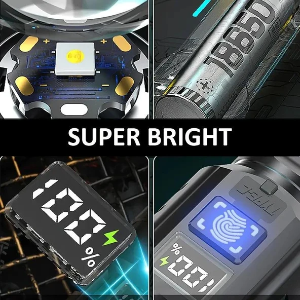 Valkyrie Şarjlı LED El Feneri 3 Mod Zoom Dijital Göstergeli Type-C Hızlı Şarj - 2