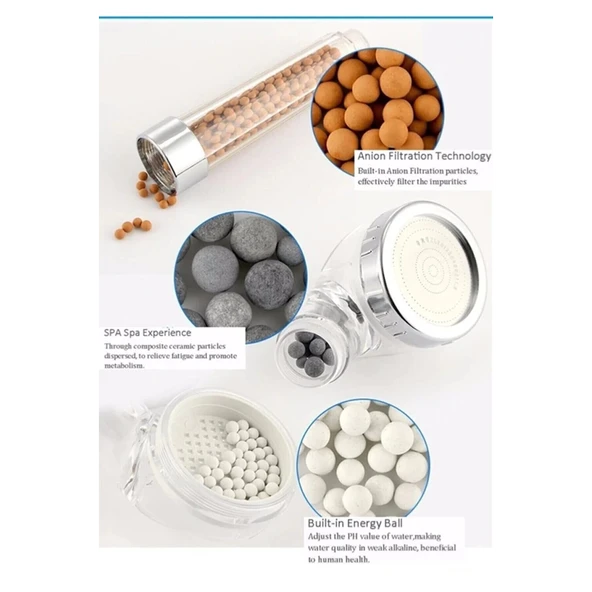 Filtreli Ve Su Tasarruflu Arıtmalı Duş Başlığı Seti Boncuklu Başlık Hortum Ve Mafsal Set - 2