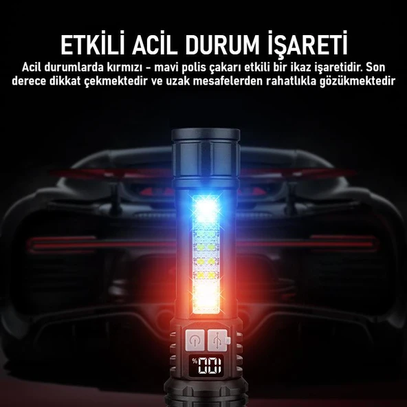 Valkyrie Şarjlı LED El Feneri 5 Işık Modu Type-C Şarjlı Çakar Modlu Zoom Özellikli - Resim 5