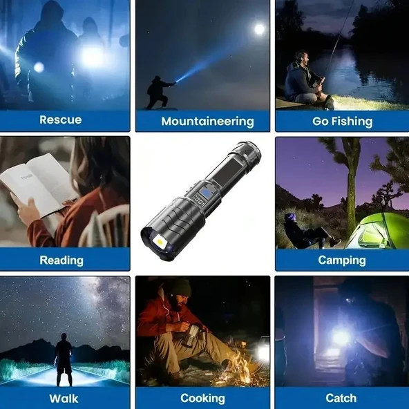 Valkyrie Şarjlı LED El Feneri 3 Mod Zoom Dijital Göstergeli Type-C Hızlı Şarj - 8