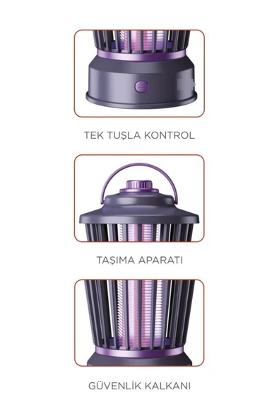 Şarjlı Uv Işıklı Elektrikli Sivrisinek Öldürücü Lamba Sinek Kovucu Sineksavar Siyah - 3