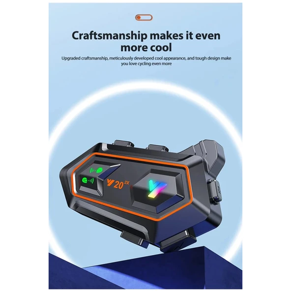 Y20 2x 1000m Telsiz Mesafeli 2 Kişi Bağlantılı Bluetooth Kask Kulaklık Fenerli İntercom - 2