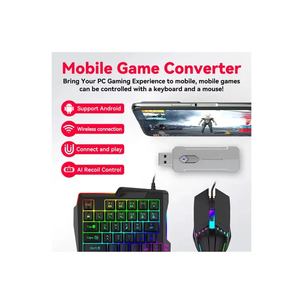 Pubg Mobil Oyun Kiti 5in1 Bt5.3 Klavye Mouse Dönüştürücü Seti Pugb Seti - 3